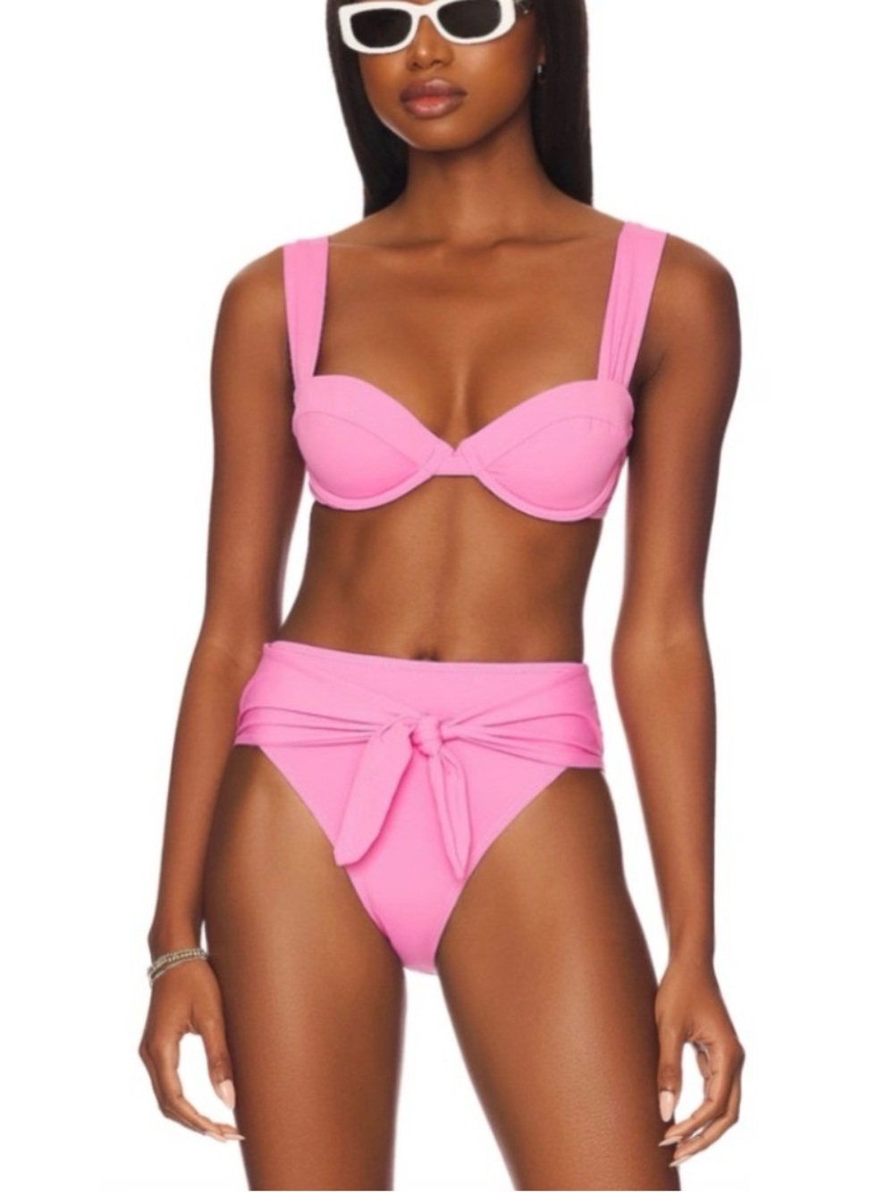 WeWoreWhat Claudia Riviera High Rise Bikini 2 PC Set Bubblegum Pink